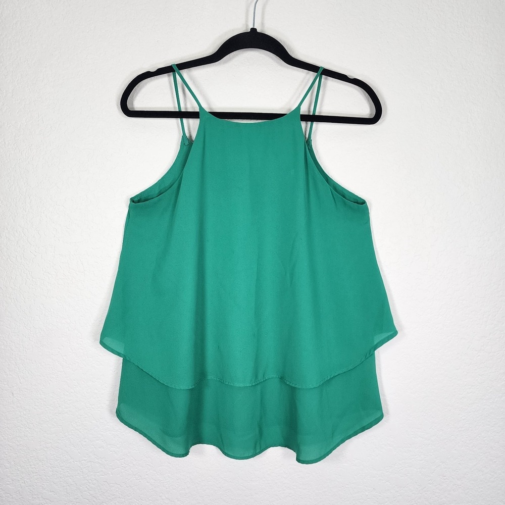 Emmelee Emerald Green Strappy Tank Blouse Sz M Flowy Layered Boho Classic Office